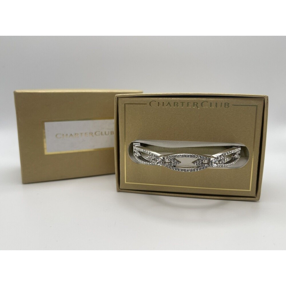 Charter Club Silver Tone Crystal Hinge Bangle Bracelet New
